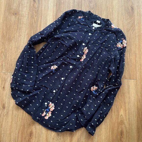 Ann Taylor LOFT The Softened Shirt Long Sleeve Button Blouse Navy Women’s Sz S - Picture 1 of 6